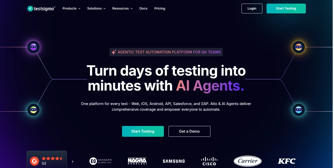 Screenshot of Testsigma – An AI tool in the ,AI Testing & QA ,AI Developer Tools ,AI Analytics Assistant ,AI Workflow Management  category, showcasing its interface and key features.