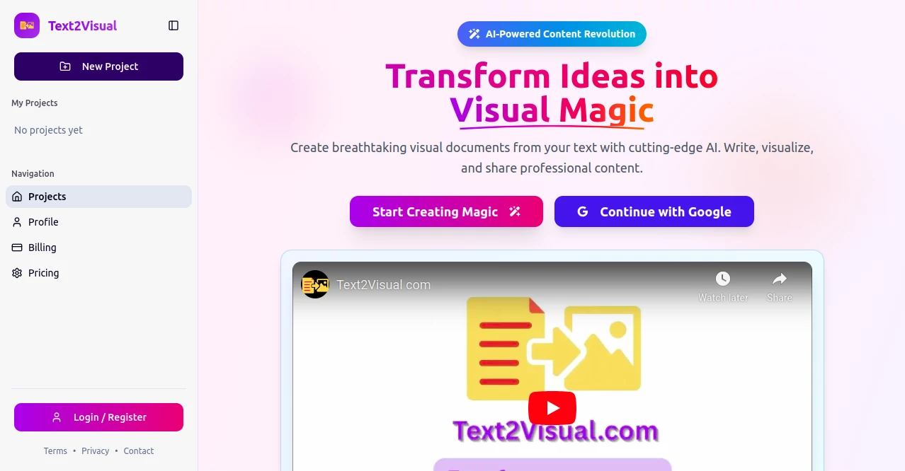 Screenshot of Text2Visual – An AI tool in the ,AI Text to Image ,AI Photo & Image Generator ,AI Art Generator ,AI Design Generator  category, showcasing its interface and key features.