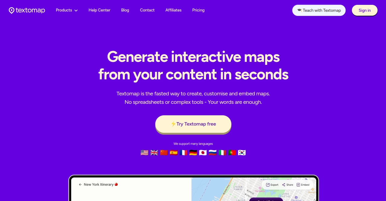 Screenshot of Textomap – An AI tool in the ,AI Maps Generator ,AI Website Builder  category, showcasing its interface and key features.