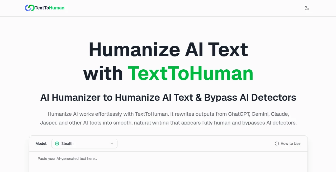 Screenshot of TextToHuman – An AI tool in the ,AI Rewriter ,AI Plagiarism Checker ,AI Grammar Checker ,AI Content Detector  category, showcasing its interface and key features.