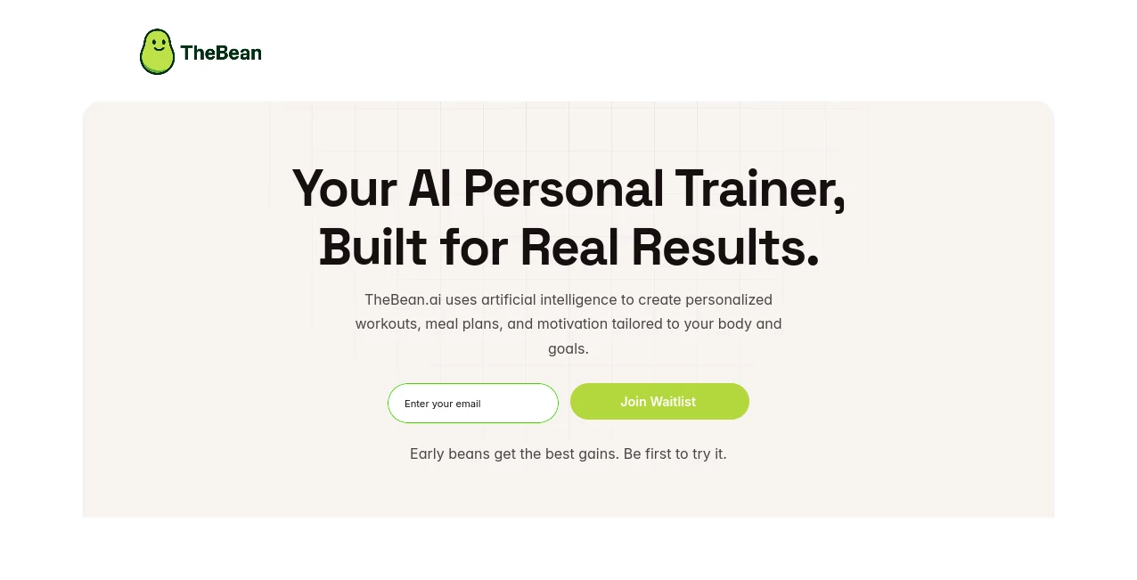 Screenshot of TheBean – An AI tool in the ,AI Life Assistant ,AI Fitness ,AI Healthcare ,AI Coaching  category, showcasing its interface and key features.