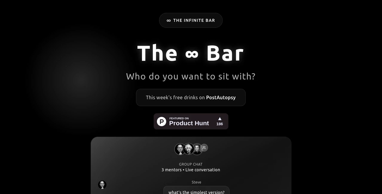 Screenshot of THE INFINITE BAR – An AI tool in the ,AI Creative Writing ,AI Chatbot ,AI Fun Tools  category, showcasing its interface and key features.