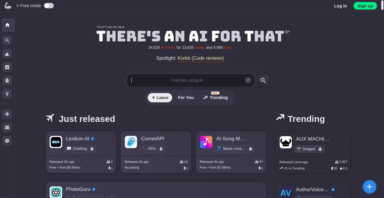 Screenshot of There's An AI For That – An AI tool in the ,AI Tools Directory  category, showcasing its interface and key features.