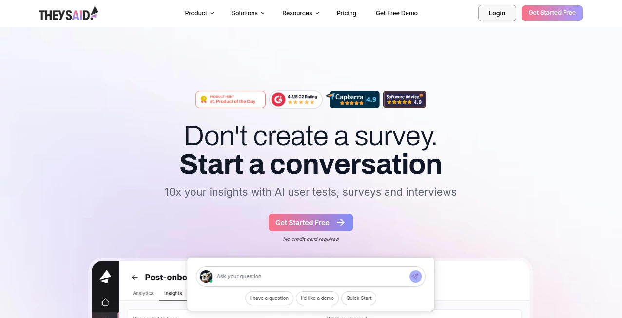Screenshot of TheySaid – An AI tool in the ,AI Research Tool ,AI Analytics Assistant ,AI Customer Service Assistant ,AI Forms & Surveys  category, showcasing its interface and key features.