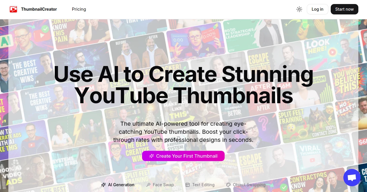 Screenshot of ThumbNailCreator – An AI tool in the ,AI Thumbnail Maker ,AI YouTube Assistant ,AI Design Generator ,AI Productivity Tools  category, showcasing its interface and key features.