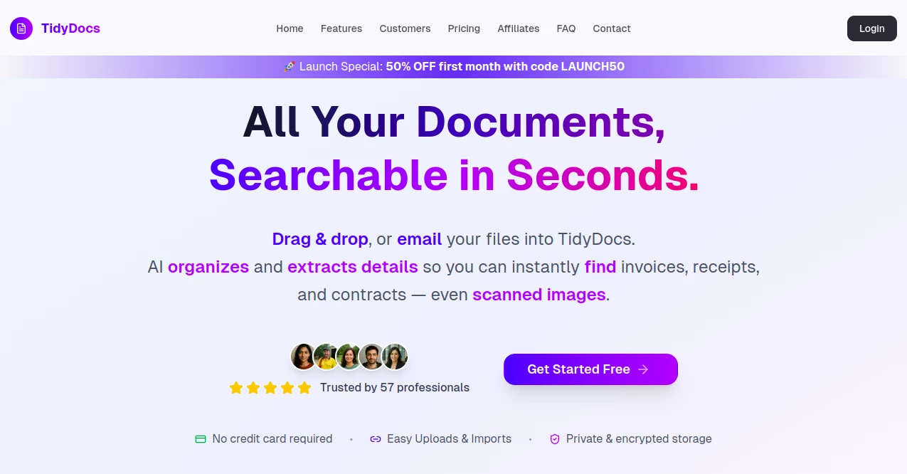Screenshot of TidyDocs – An AI tool in the ,AI Documents Assistant  category, showcasing its interface and key features.