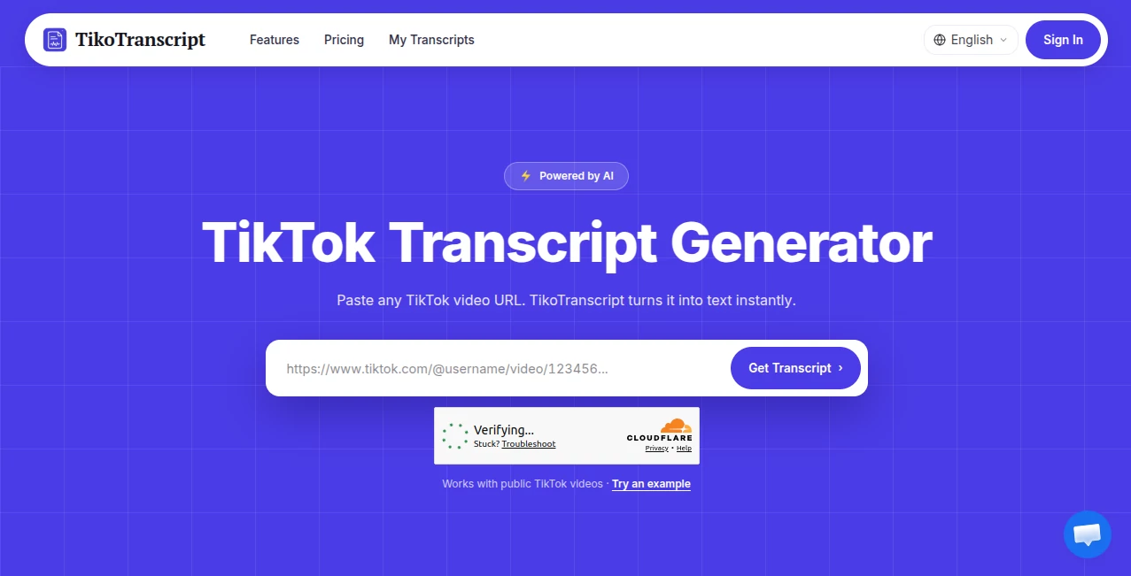 Screenshot of TikoTranscript – An AI tool in the ,AI Summarizer ,AI Transcription ,AI Speech to Text ,AI Social Media Assistant  category, showcasing its interface and key features.