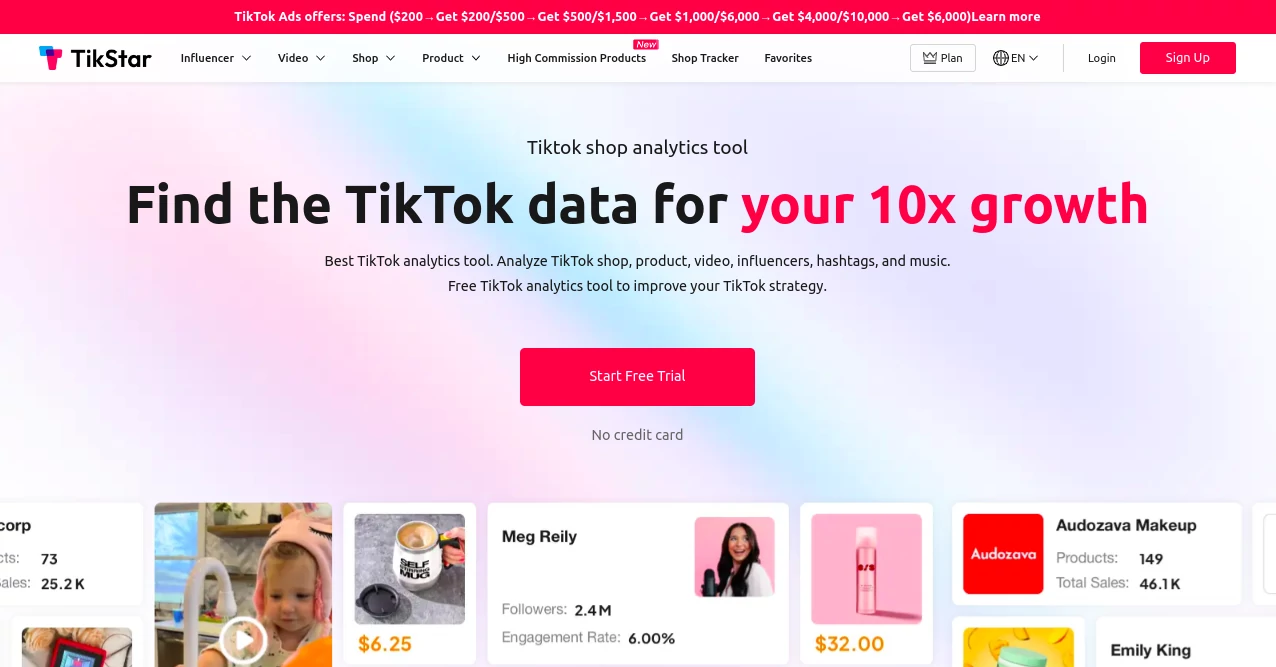 Screenshot of TikStar – An AI tool in the ,AI Research Tool ,AI Tiktok Assistant ,AI Analytics Assistant ,AI Lead Generation  category, showcasing its interface and key features.