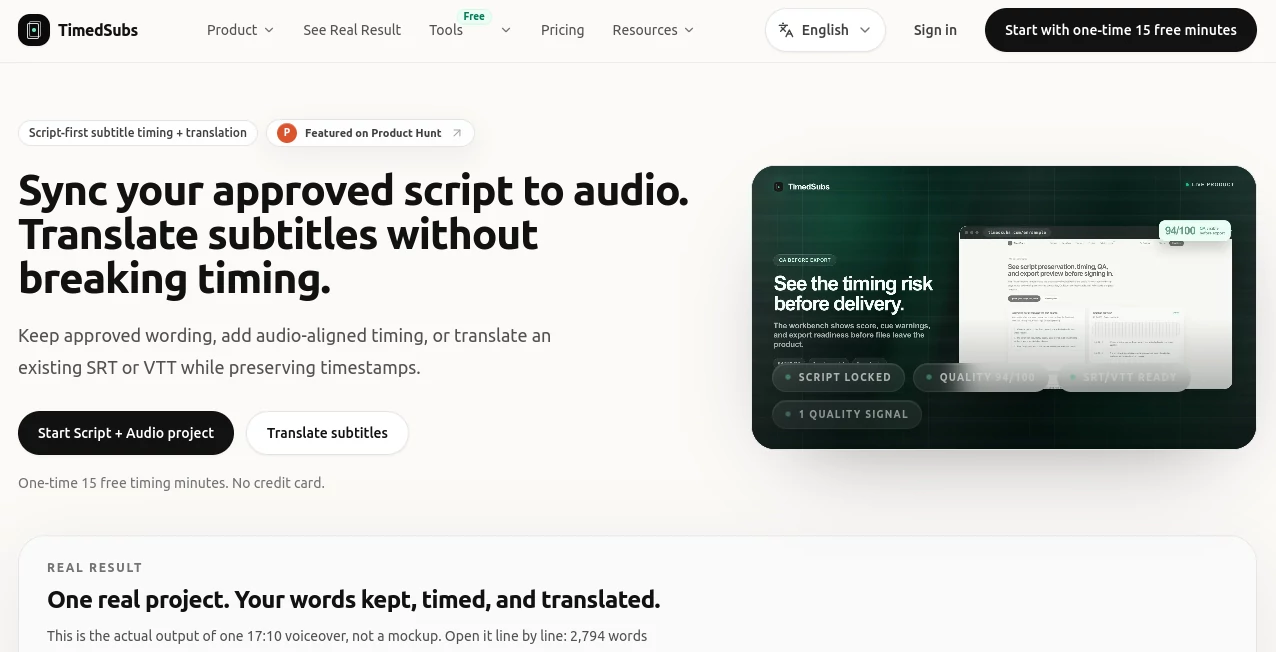 Screenshot of TimedSubs – An AI tool in the ,AI Translate ,AI Captions or Subtitle  category, showcasing its interface and key features.