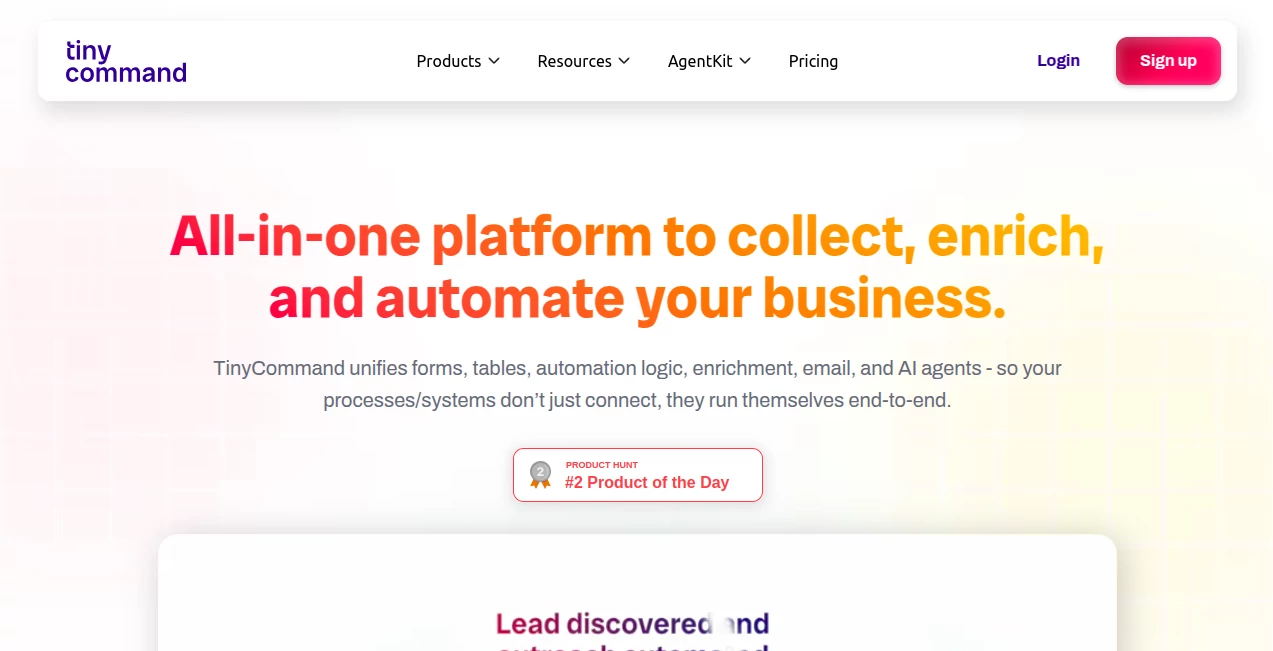 Screenshot of TinyCommand – An AI tool in the ,AI No-Code & Low-Code ,AI Workflow Management ,AI Project Management ,AI Forms & Surveys  category, showcasing its interface and key features.