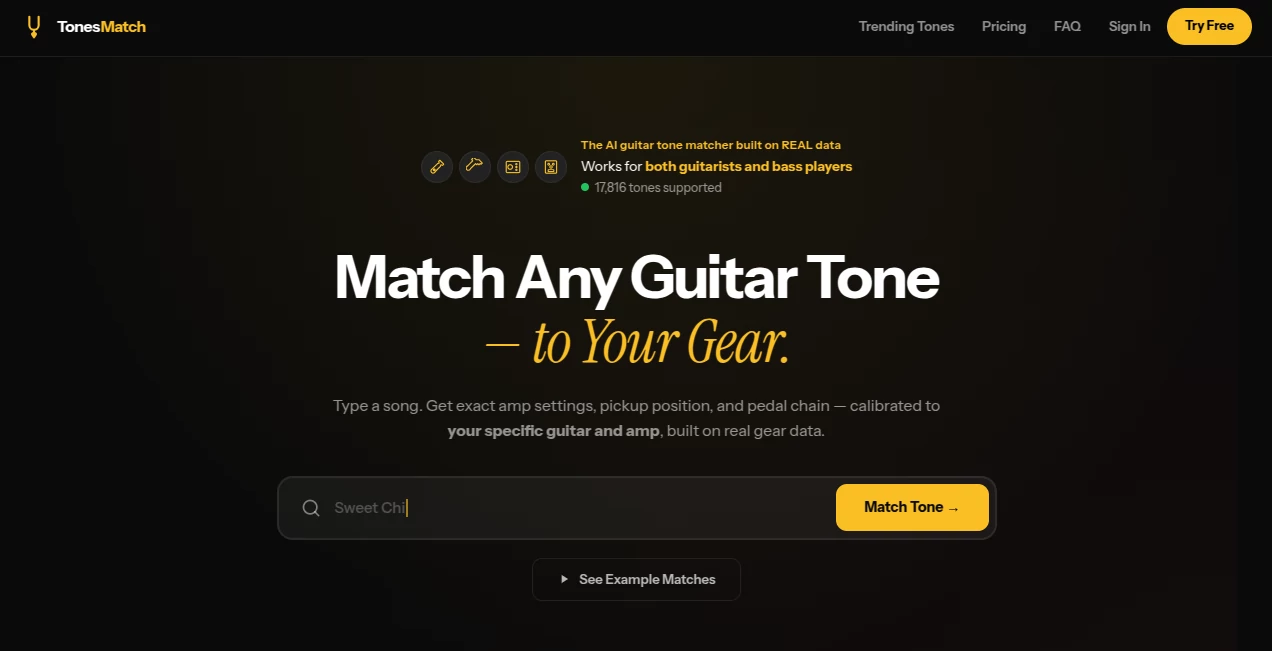 Screenshot of TonesMatch – An AI tool in the ,Other ,AI Music Generator ,AI Voice & Audio Editing  category, showcasing its interface and key features.