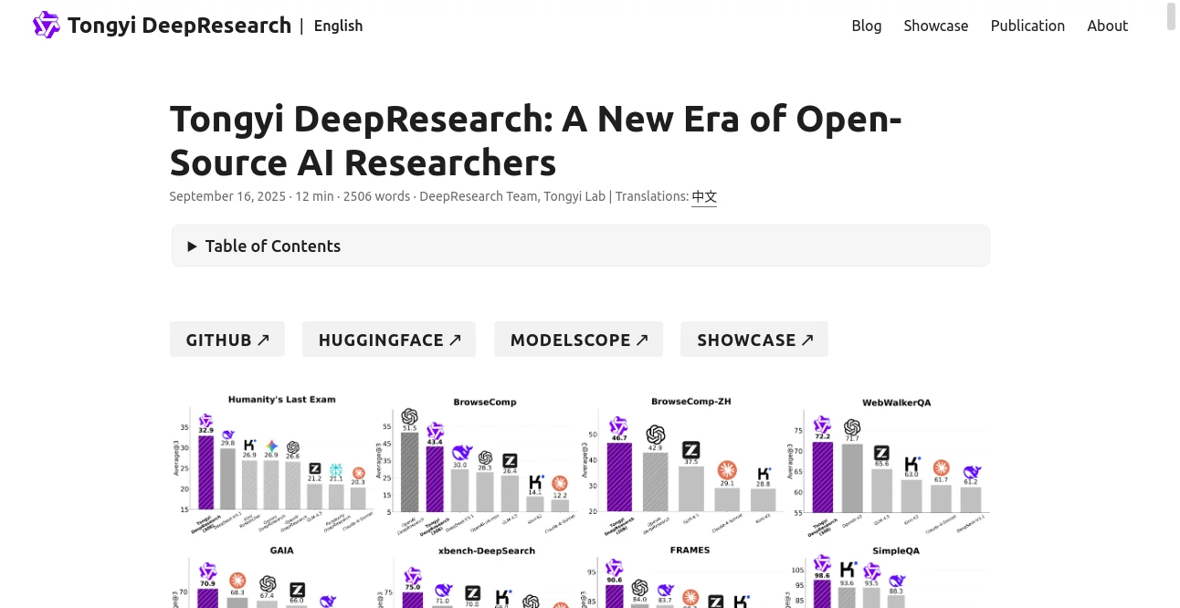Screenshot of Tongyi DeepResearch – An AI tool in the ,AI Data Mining ,AI Search Engine ,AI Research Tool ,AI Knowledge Management  category, showcasing its interface and key features.