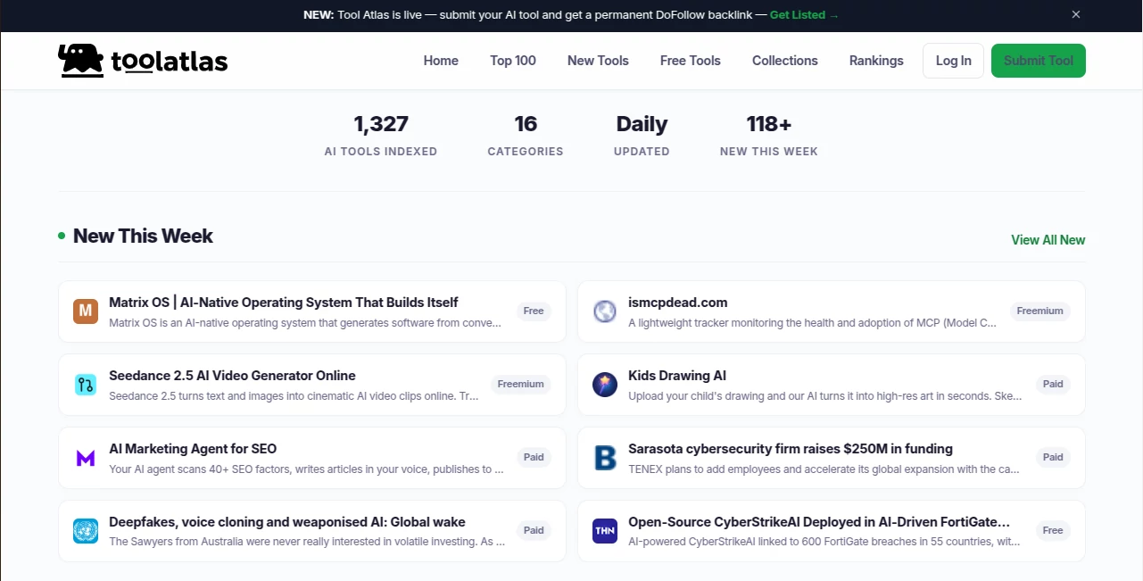 Screenshot of ToolAtlas – An AI tool in the ,AI Tools Directory  category, showcasing its interface and key features.