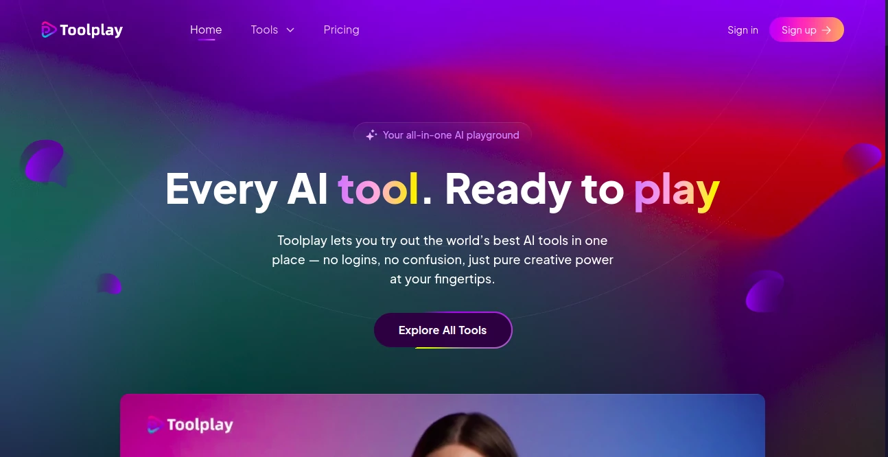 Screenshot of Toolplay – An AI tool in the ,AI Tools Directory  category, showcasing its interface and key features.