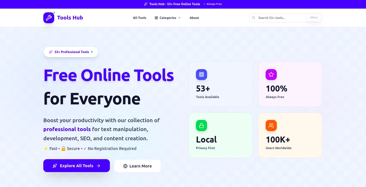 Screenshot of Tools Hub – An AI tool in the ,AI Checker Essay ,AI Plagiarism Checker ,AI Grammar Checker ,AI Content Detector  category, showcasing its interface and key features.