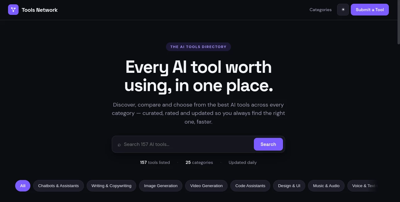 Screenshot of Tools Network – An AI tool in the ,AI Tools Directory  category, showcasing its interface and key features.