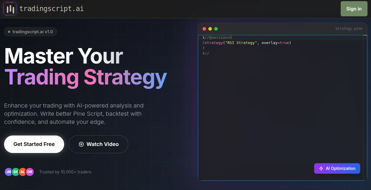 Screenshot of TradingScript – An AI tool in the ,AI Developer Tools ,AI Research Tool ,AI Trading Bot Assistant ,AI Investing Assistant  category, showcasing its interface and key features.