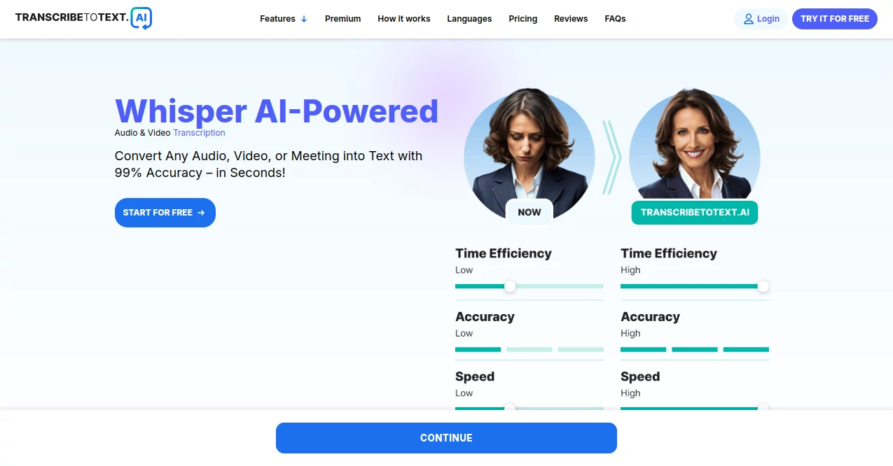 Screenshot of TranscribeToText.AI – An AI tool in the ,AI Transcription ,AI Transcriber ,AI Audio Enhancer ,AI Speech to Text  category, showcasing its interface and key features.