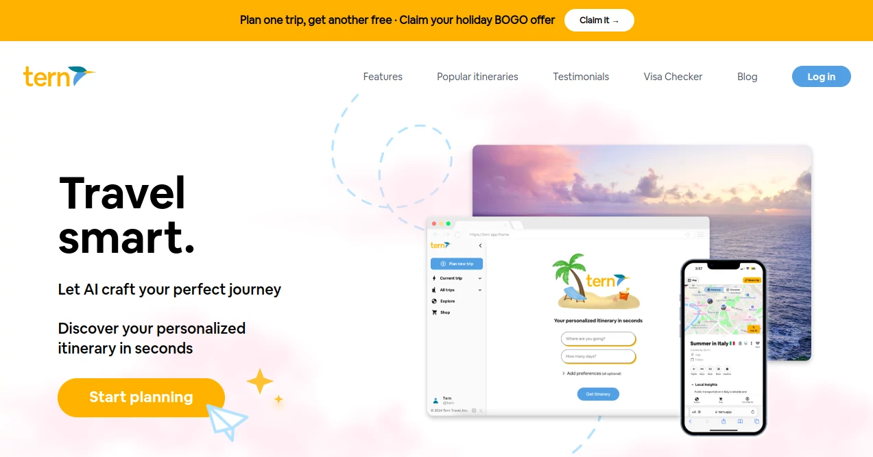Screenshot of Travel with Tern – An AI tool in the ,AI Research Tool ,AI Trip Planner ,AI Life Assistant ,AI Fun Tools  category, showcasing its interface and key features.