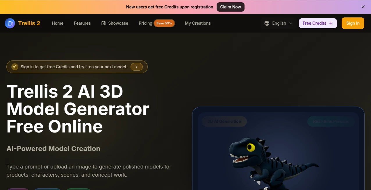 Screenshot of trellis 2 – An AI tool in the ,AI 3D Model Generator ,AI Art Generator ,AI Design Generator ,AI Image to 3D Model  category, showcasing its interface and key features.