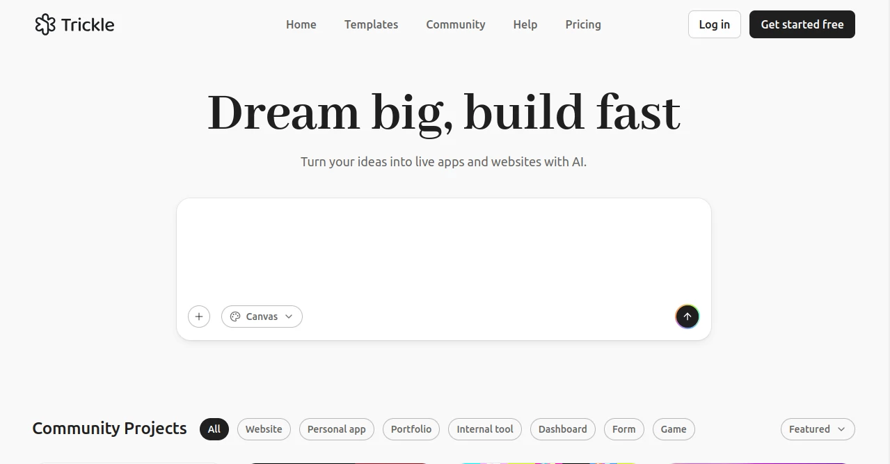 Screenshot of Trickle – An AI tool in the ,AI Landing Page Builder ,AI Website Builder ,AI No-Code & Low-Code ,AI App Builder  category, showcasing its interface and key features.