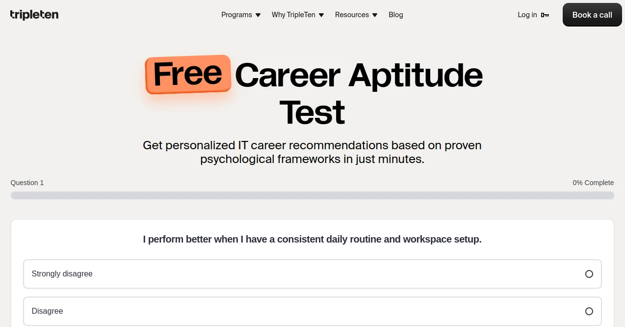 Screenshot of FreeCareer Aptitude Test – An AI tool in the ,AI Research Tool ,AI Coaching ,AI Education Assistant  category, showcasing its interface and key features.