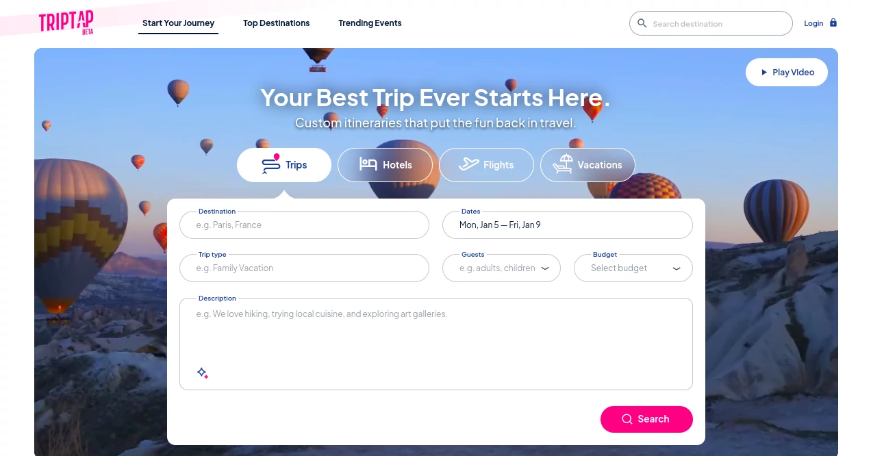 Screenshot of TripTap – An AI tool in the ,AI Trip Planner ,AI Life Assistant  category, showcasing its interface and key features.