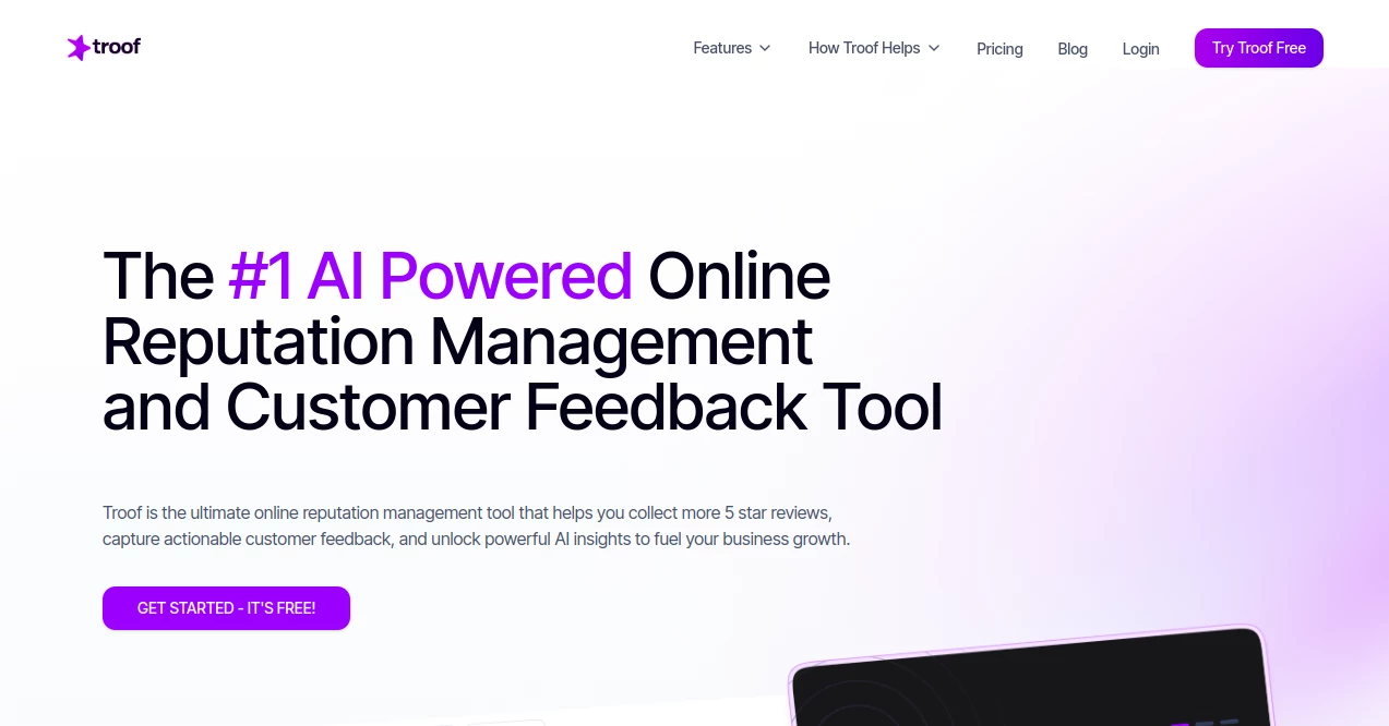Screenshot of Troof – An AI tool in the ,AI Customer Service Assistant ,AI Reviews Assistant ,AI Response Generator ,AI Forms & Surveys  category, showcasing its interface and key features.