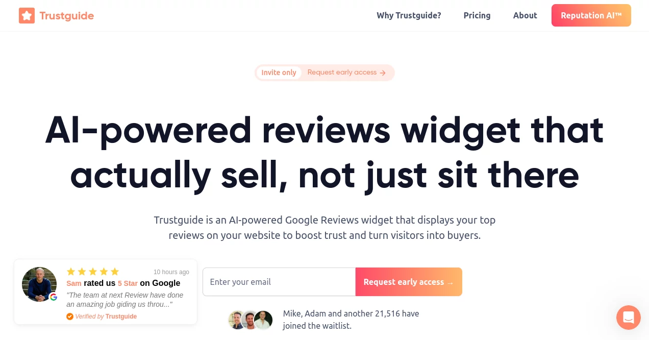 Screenshot of Trustguide – An AI tool in the ,AI Analytics Assistant ,AI Customer Service Assistant ,AI CRM Assistant ,AI Reviews Assistant  category, showcasing its interface and key features.