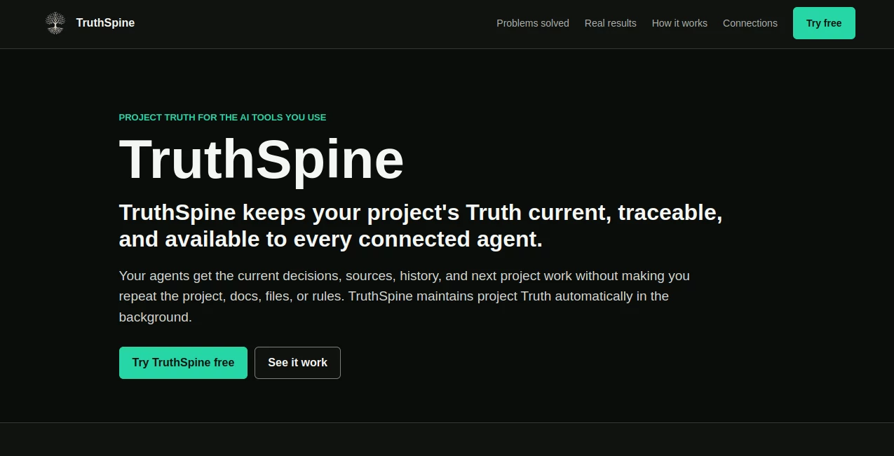 Screenshot of TruthSpine – An AI tool in the ,AI Knowledge Management ,AI Productivity Tools ,AI Workflow Management ,AI Project Management ,AI Developer Tools  category, showcasing its interface and key features.