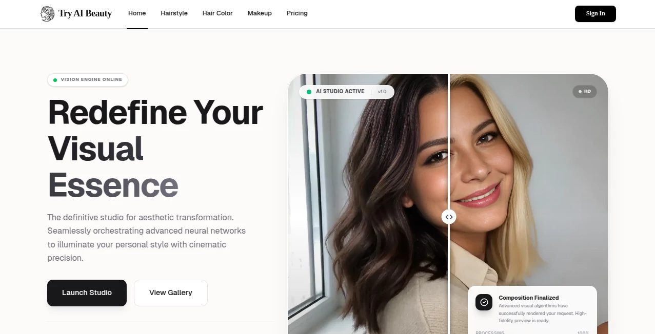Screenshot of Try AI Beauty – An AI tool in the ,Photo & Image Editor ,AI Selfie & Portrait ,AI Design Generator ,AI Fun Tools  category, showcasing its interface and key features.