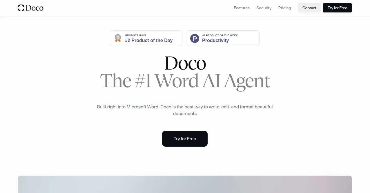 Screenshot of Doco – An AI tool in the ,AI Writing Assistants ,AI WORD ,AI Productivity Tools ,AI Documents Assistant  category, showcasing its interface and key features.