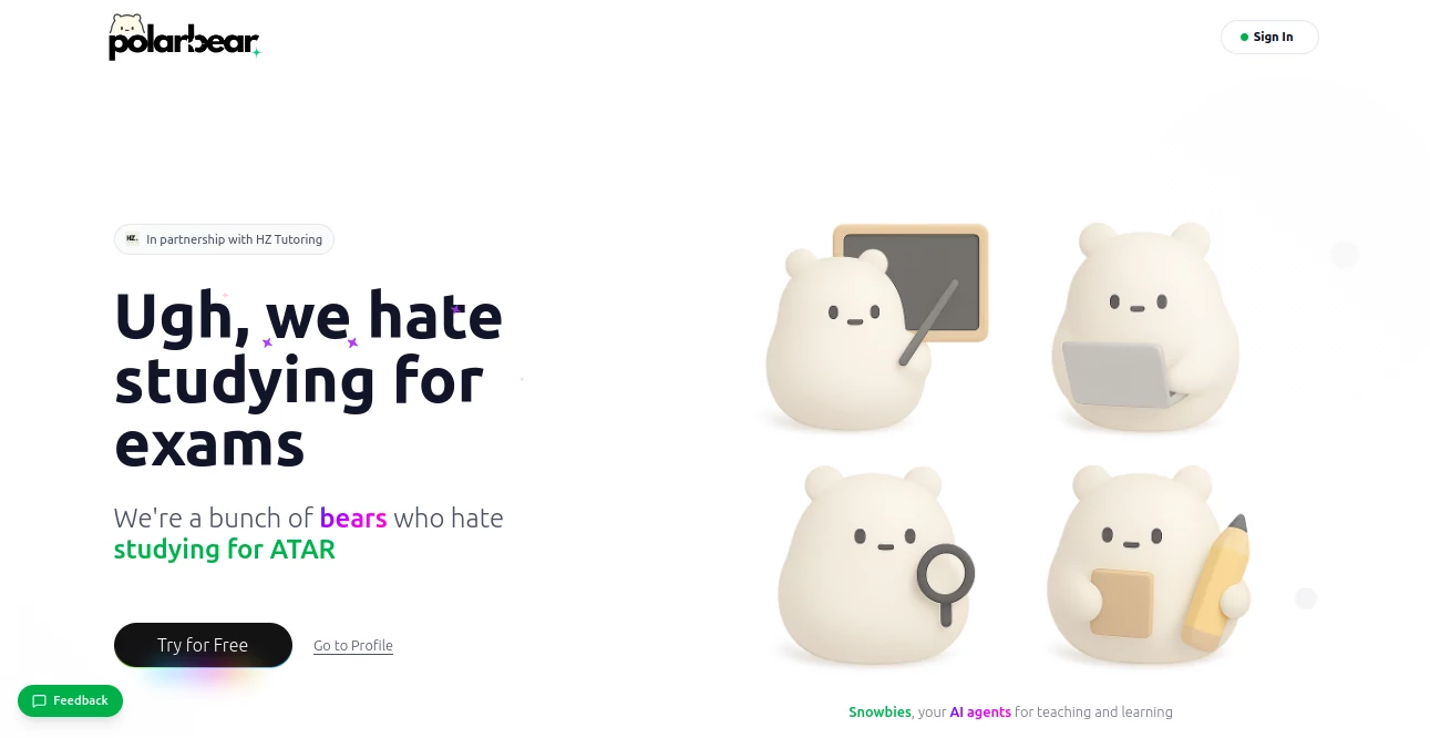 Screenshot of Polarbear Study – An AI tool in the ,AI Homework Helper ,AI Tutorial ,AI Quizzes ,AI Education Assistant  category, showcasing its interface and key features.