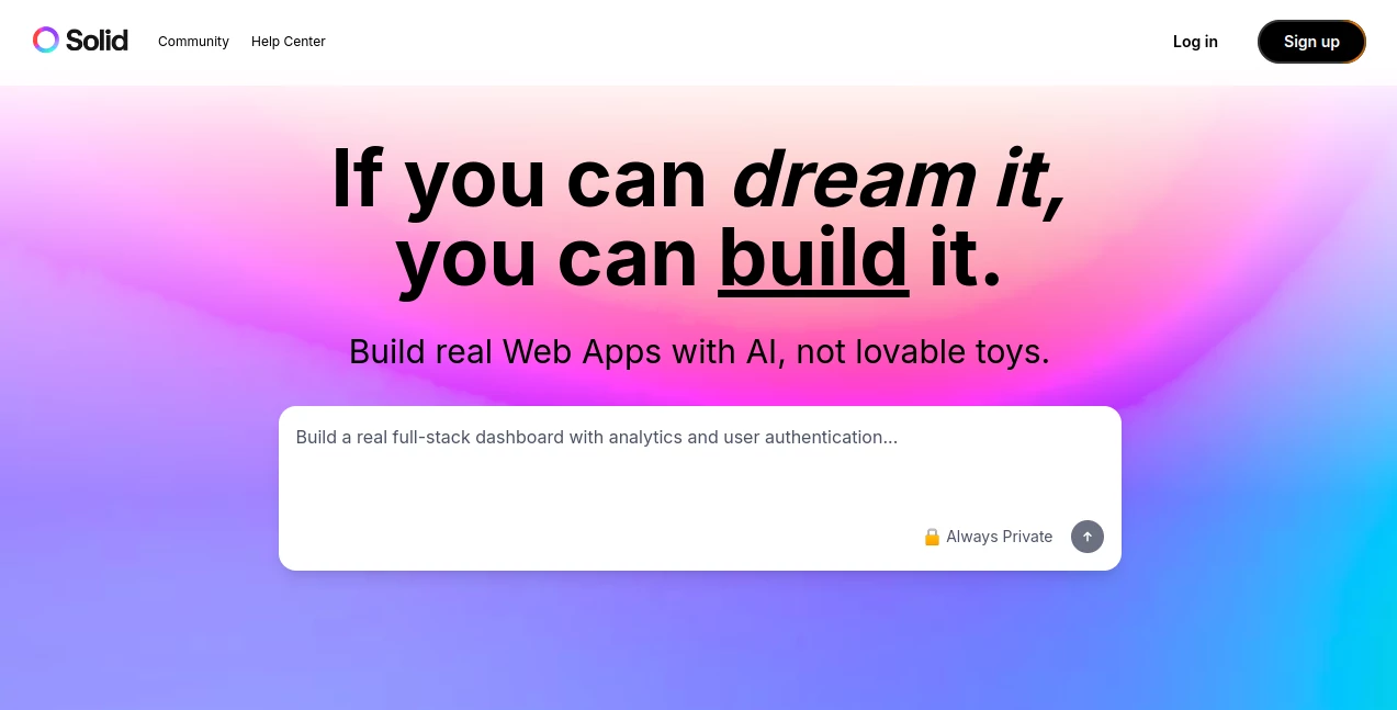 Screenshot of Solid – An AI tool in the ,AI Website Builder ,AI No-Code & Low-Code ,AI Developer Tools ,AI App Builder  category, showcasing its interface and key features.