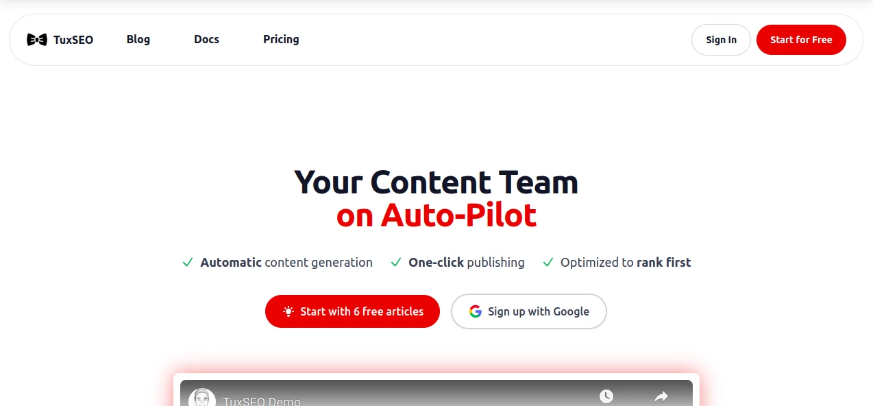 Screenshot of TuxSEO – An AI tool in the ,AI Blog Writer ,AI Content Generator ,AI SEO Assistant ,AI Marketing Plan Generator  category, showcasing its interface and key features.