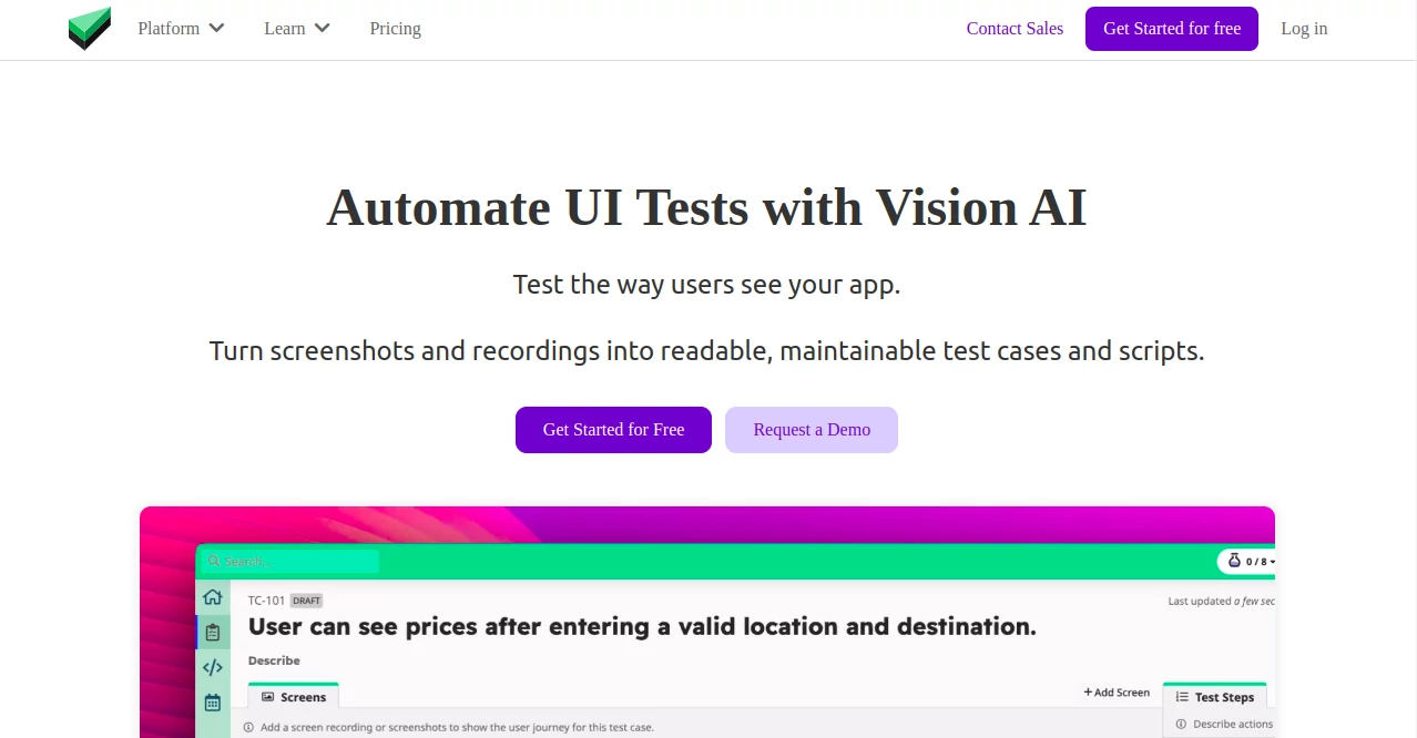 Screenshot of UI Licious – An AI tool in the ,AI Testing & QA ,AI Developer Tools  category, showcasing its interface and key features.