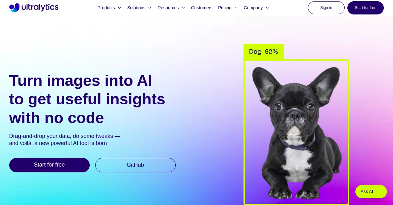 Screenshot of Ultralytics – An AI tool in the ,AI Image Recognition ,AI No-Code & Low-Code ,AI Healthcare ,AI Image Segmentation  category, showcasing its interface and key features.