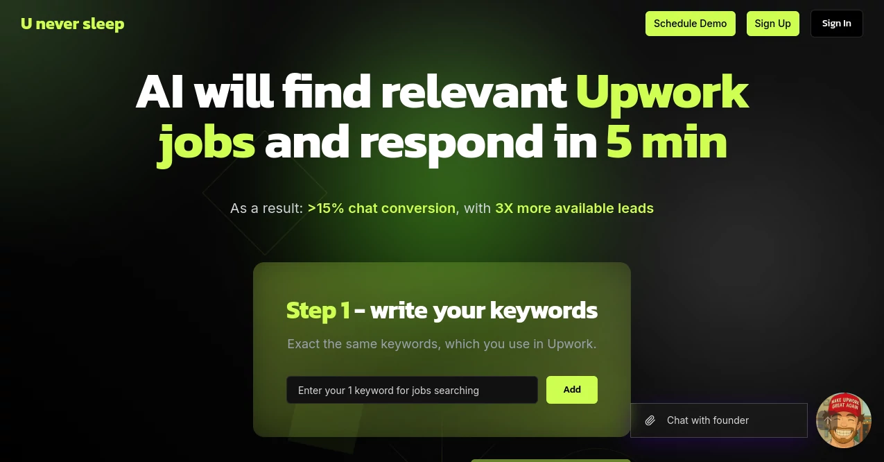 Screenshot of U never sleep – An AI tool in the ,AI Response Generator ,AI Lead Generation ,AI Productivity Tools ,AI Task Management  category, showcasing its interface and key features.
