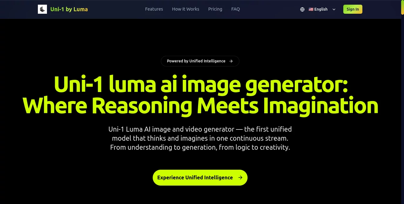 Screenshot of uni-1 – An AI tool in the ,AI Image to Video ,AI Art Generator ,AI Text to Video ,AI Design Generator  category, showcasing its interface and key features.