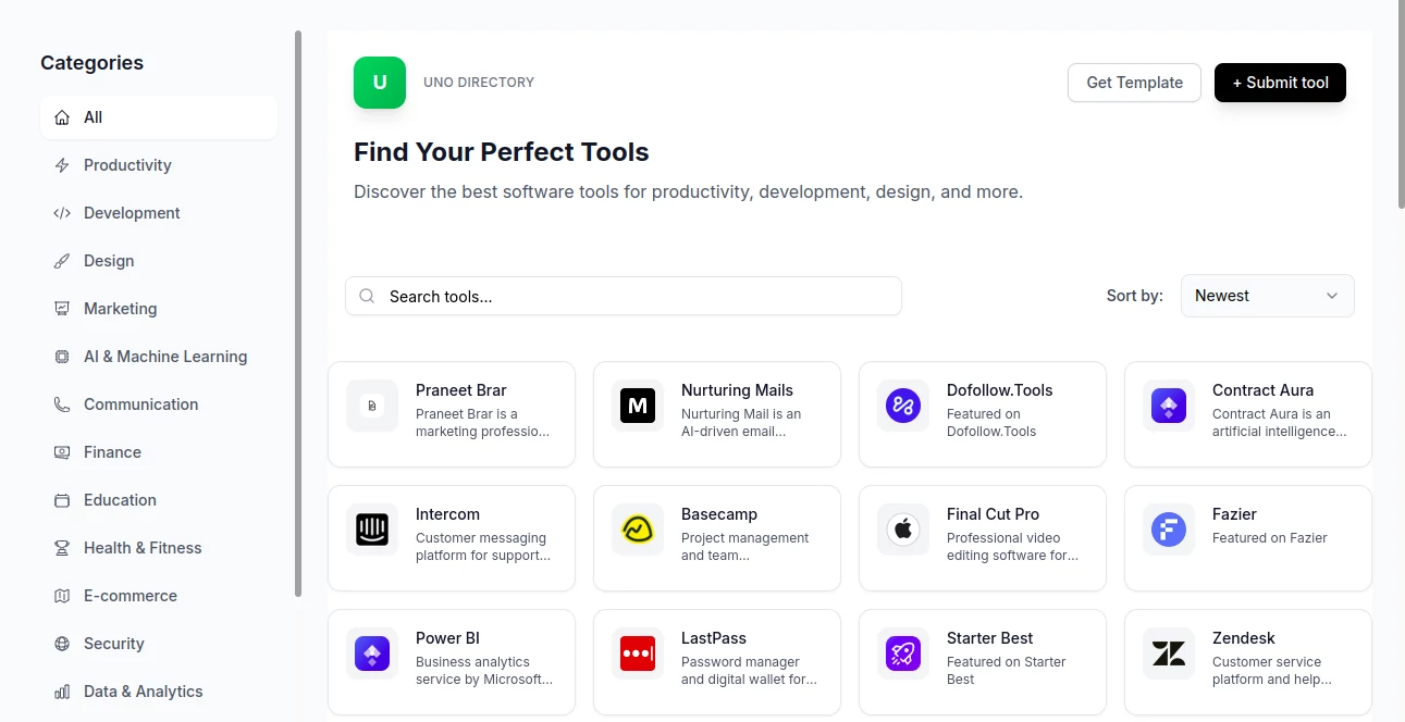 Screenshot of Uno Directory – An AI tool in the ,AI Tools Directory  category, showcasing its interface and key features.