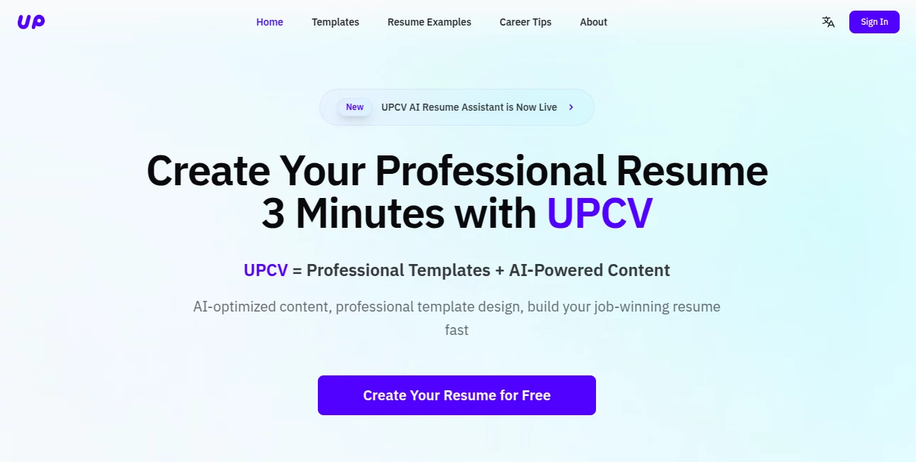 Screenshot of UPCV – An AI tool in the ,AI General Writing ,AI Content Generator ,AI Resume Builder ,AI Cover Letter Generator  category, showcasing its interface and key features.