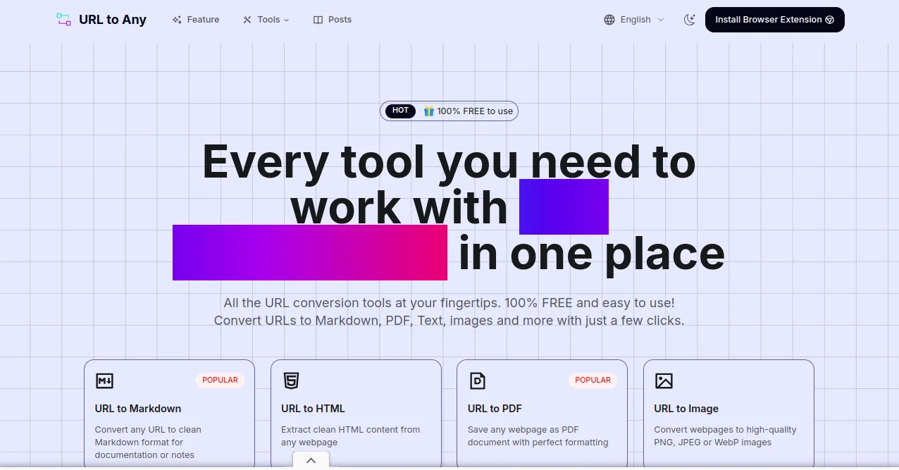 Screenshot of URL to Any – An AI tool in the ,Other  category, showcasing its interface and key features.