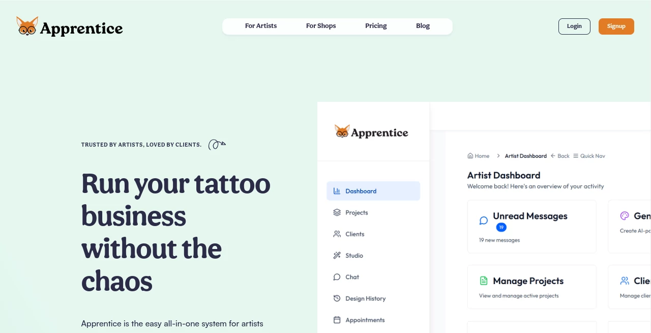 Screenshot of Apprentice – An AI tool in the ,AI Project Management ,AI Design Assistant ,AI Scheduling ,AI Tattoo Generator  category, showcasing its interface and key features.