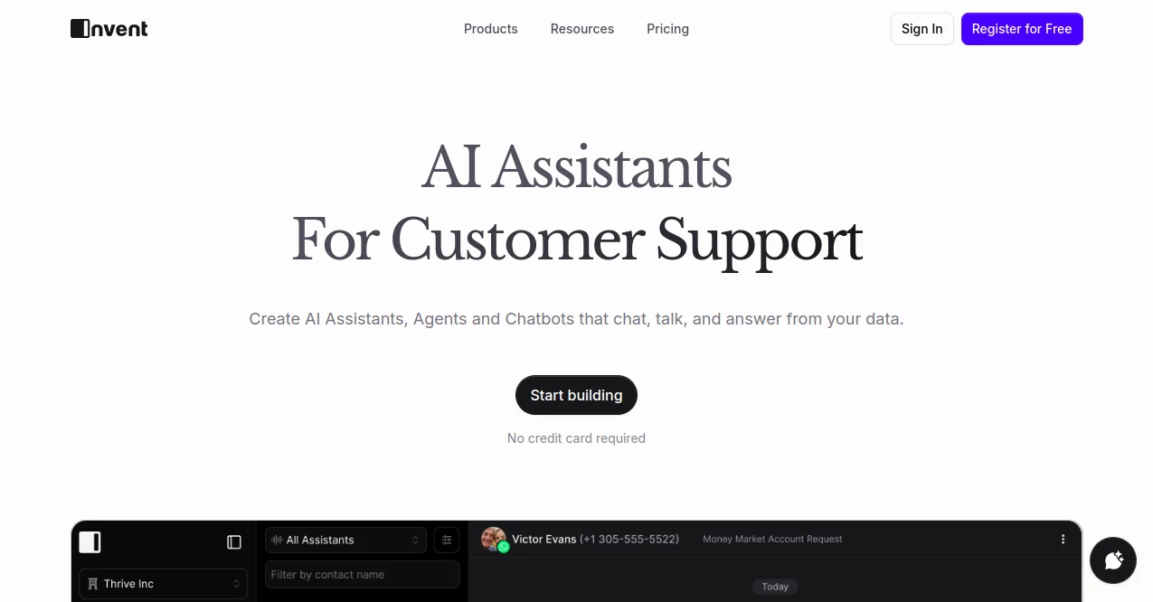 Screenshot of invent – An AI tool in the ,AI Voice Assistants ,AI Customer Service Assistant ,AI Chatbot ,AI Team Collaboration  category, showcasing its interface and key features.