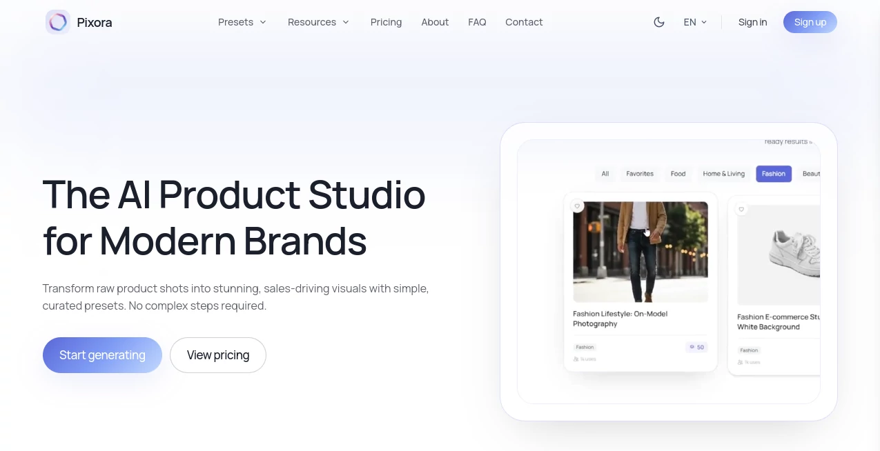 Screenshot of Pixora – An AI tool in the ,Photo & Image Editor ,AI Graphic Design ,AI Design Generator ,AI Image to Image  category, showcasing its interface and key features.