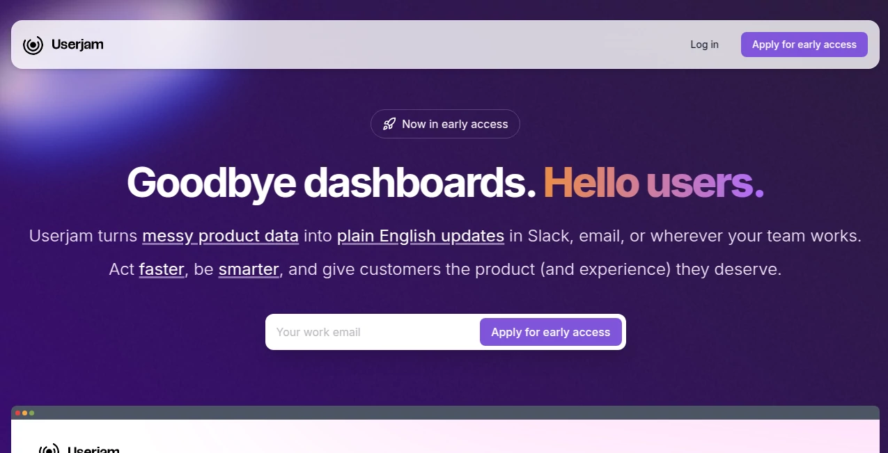 Screenshot of Userjam – An AI tool in the ,AI Analytics Assistant ,AI Productivity Tools ,AI Team Collaboration  category, showcasing its interface and key features.