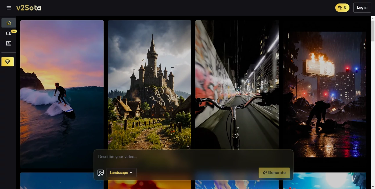 Screenshot of V2Sota – An AI tool in the ,AI Animated Video ,AI Image to Video ,AI Text to Video ,AI Video Generator  category, showcasing its interface and key features.