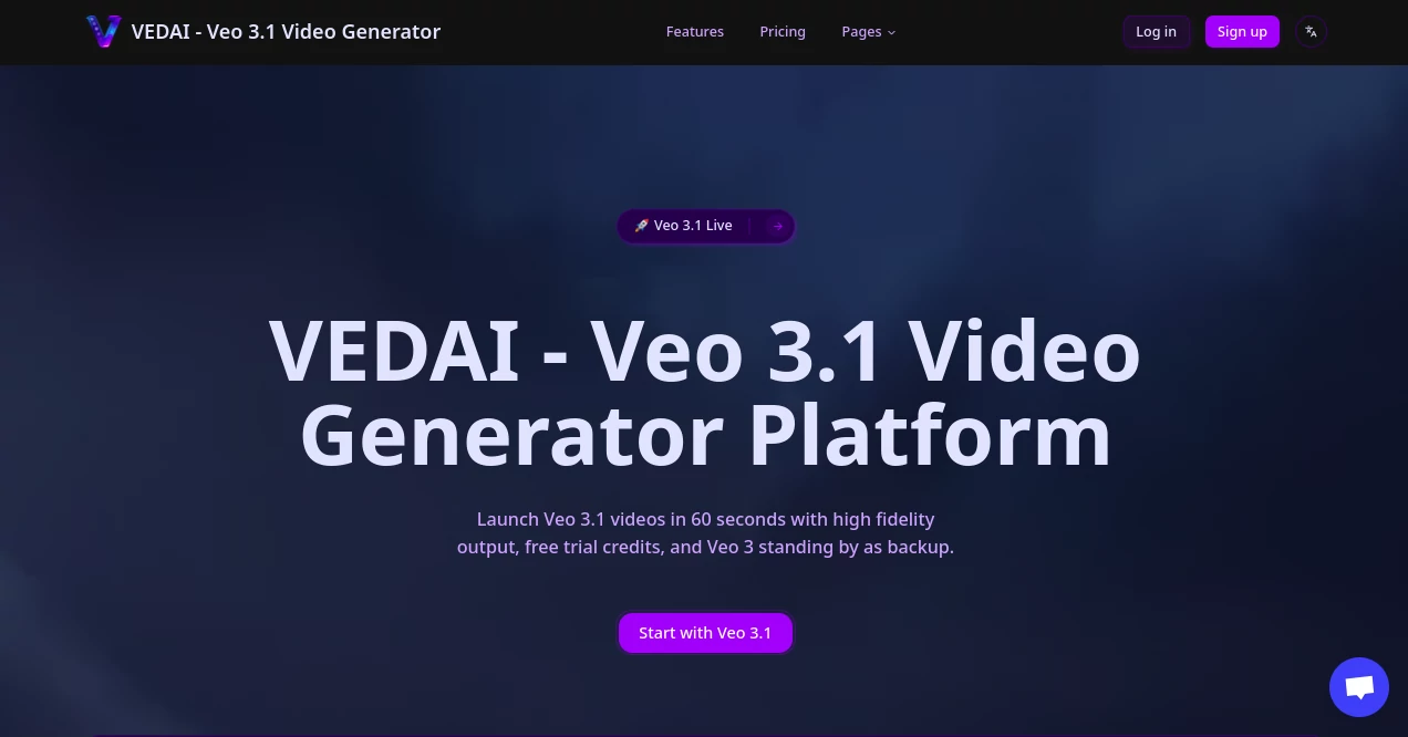 Screenshot of VEDAI - Veo 3.1 Video Generator – An AI tool in the ,AI Animated Video ,AI Image to Video ,AI Text to Video ,AI Video Generator  category, showcasing its interface and key features.
