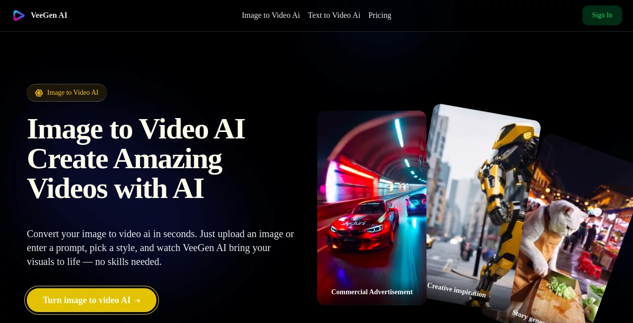 Screenshot of Image to Video AI Generator Online | VeeGen – An AI tool in the ,AI Animated Video ,AI Image to Video ,AI Short Clips Generator ,AI Anime & Cartoon Generator  category, showcasing its interface and key features.
