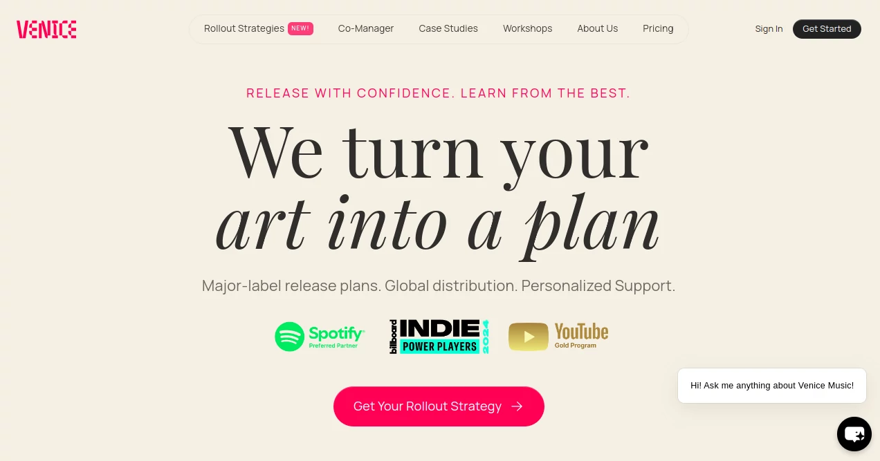 Screenshot of Venice Music – An AI tool in the ,AI Music Generator ,AI Voice Changer ,AI Text to Music ,AI Singing Generator  category, showcasing its interface and key features.